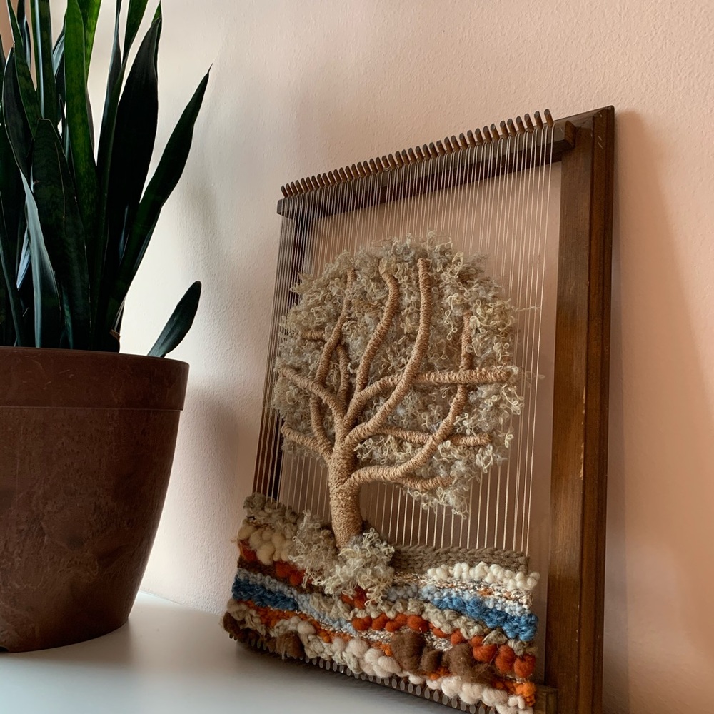 Vintage woven boho tree wall art